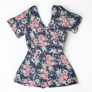 Womens Hot Kiss Romper Blue Floral Size M Medium